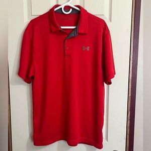 EUC Men’s Under Armour Loose Heat Gear red polo shirt size XL